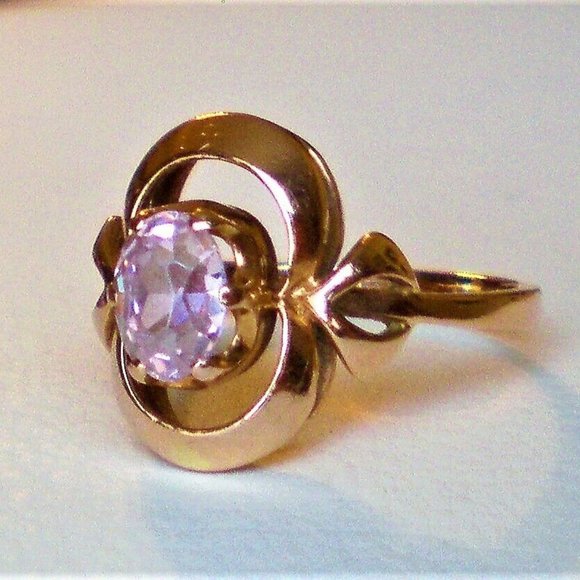 Vintage Original Russian Russia 14K 583 Rose Pink Gold Pink Purple Corundum RING - Picture 6 of 8